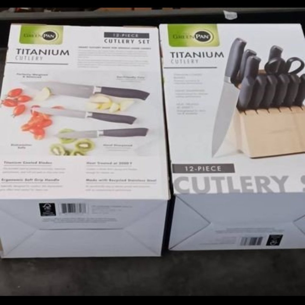 GreenPan Titanium 12-Piece Knife Block Set, Titanium Coated, Stainless Steel